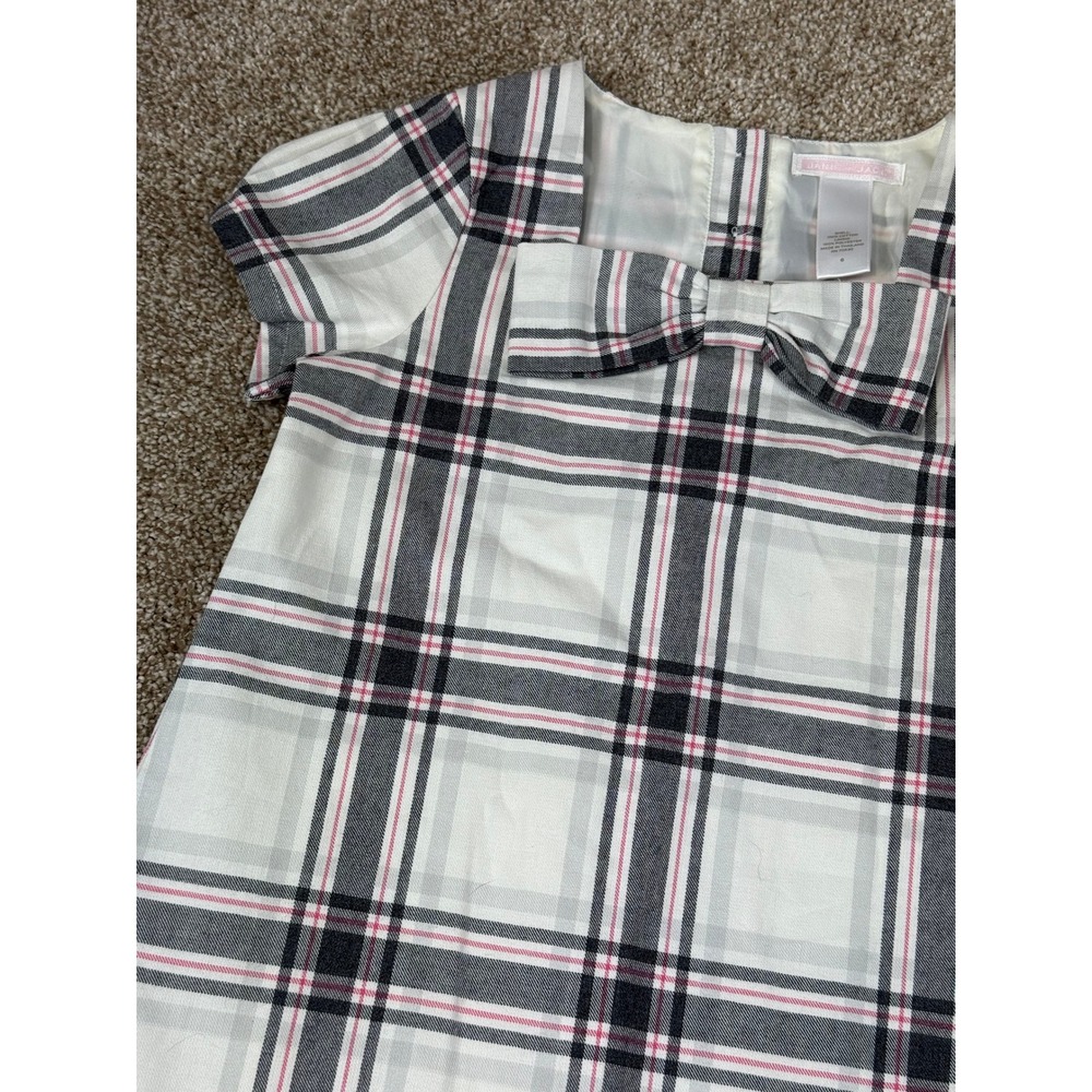 NEW Janie and Jack Girls Plaid Bow Dress White Black Pink 6 Classic Preppy NWT